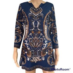 INC Rhinestones V-Neck Tunic Knit Top Size M